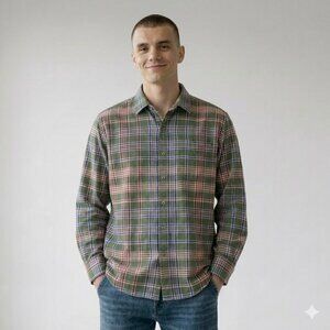 Tommy Bahama Green Plaid Button Down Dress Casual Marlin Logo Shirt Men's XL